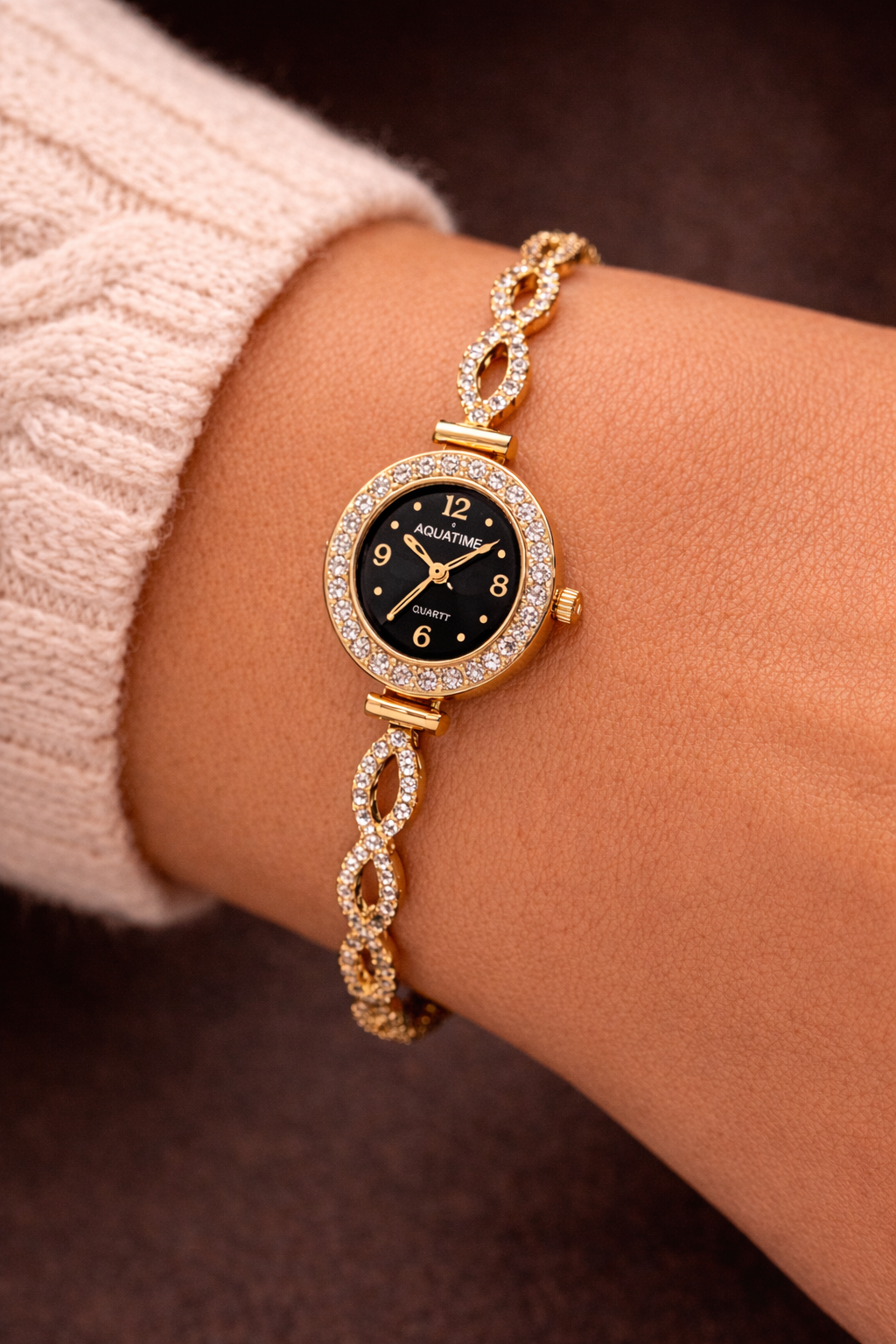 AQUATIME Black/Golden Quartz Mini-Circular