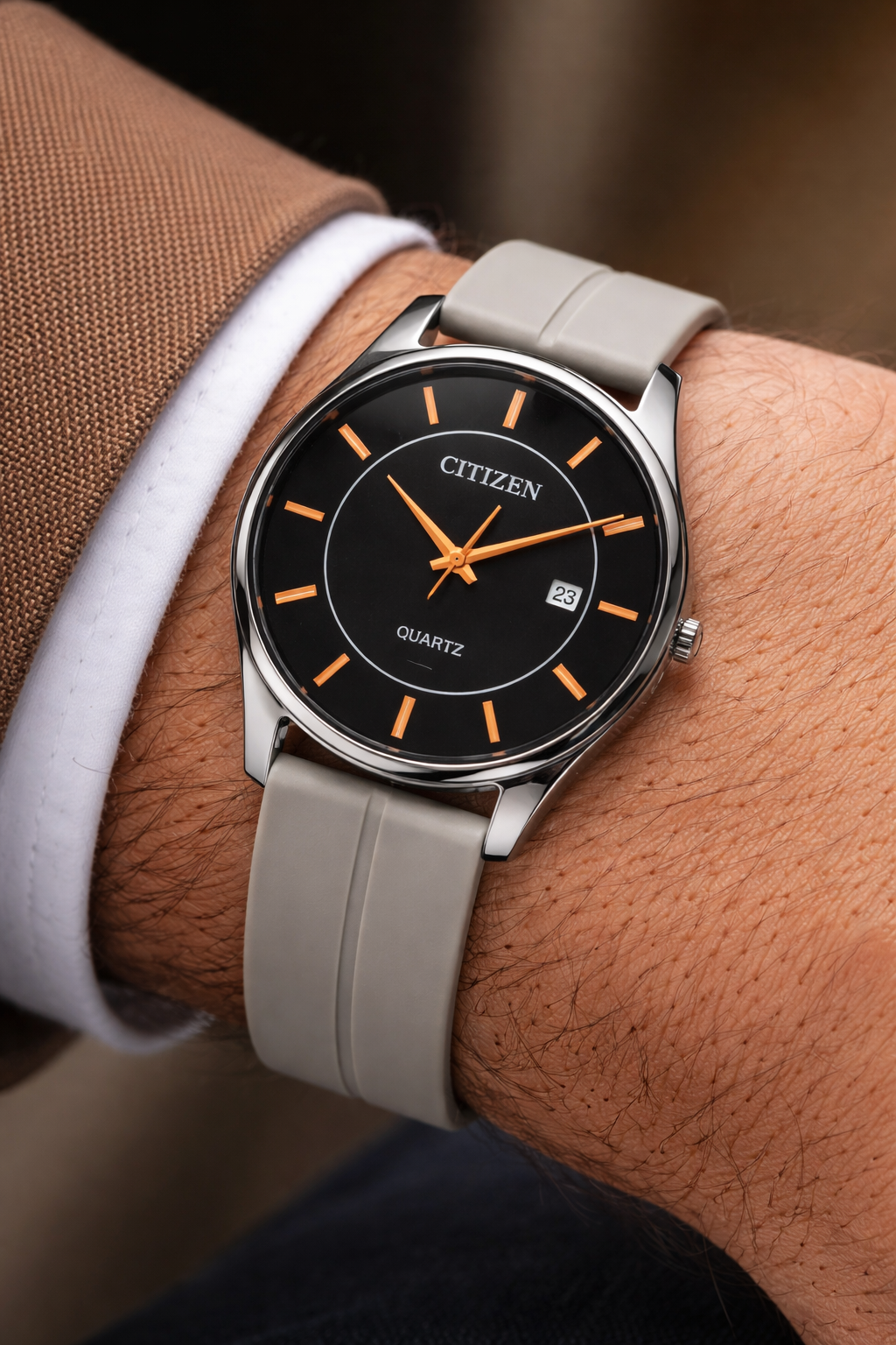 CITIZEN Black/Orange Datejust Circular (Grey)